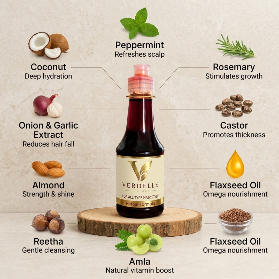 Verdelle Nature Herbal Hair Oil – Strengthening & Nourishing Hair Oil for All Hair Types